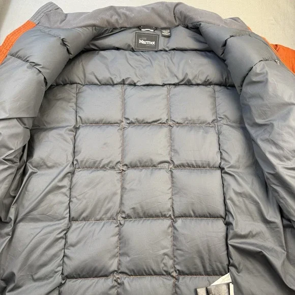 Marmot Jacket Men's XXL Orange Brown 600 Down Fill Quilted Greenridge Puffer Ski